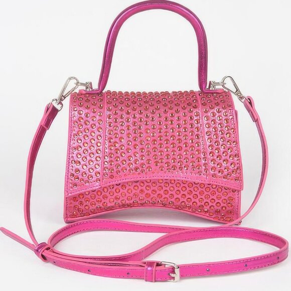 Metallic Rhinestone Hotfix Top Handle Flap Bag - Picture 2 of 9